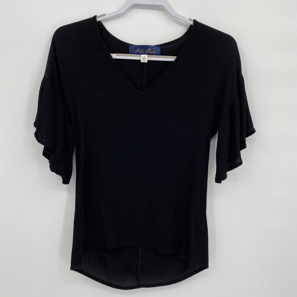 Blue Rain Womens Blouse Size Small Top Black Floral Long Sleeve V-Neck Shirt